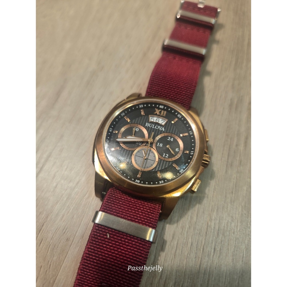 Bulova Watch Mens Classic 97B136 Chronograph Rose Gold Tone Quartz Date 43mm
